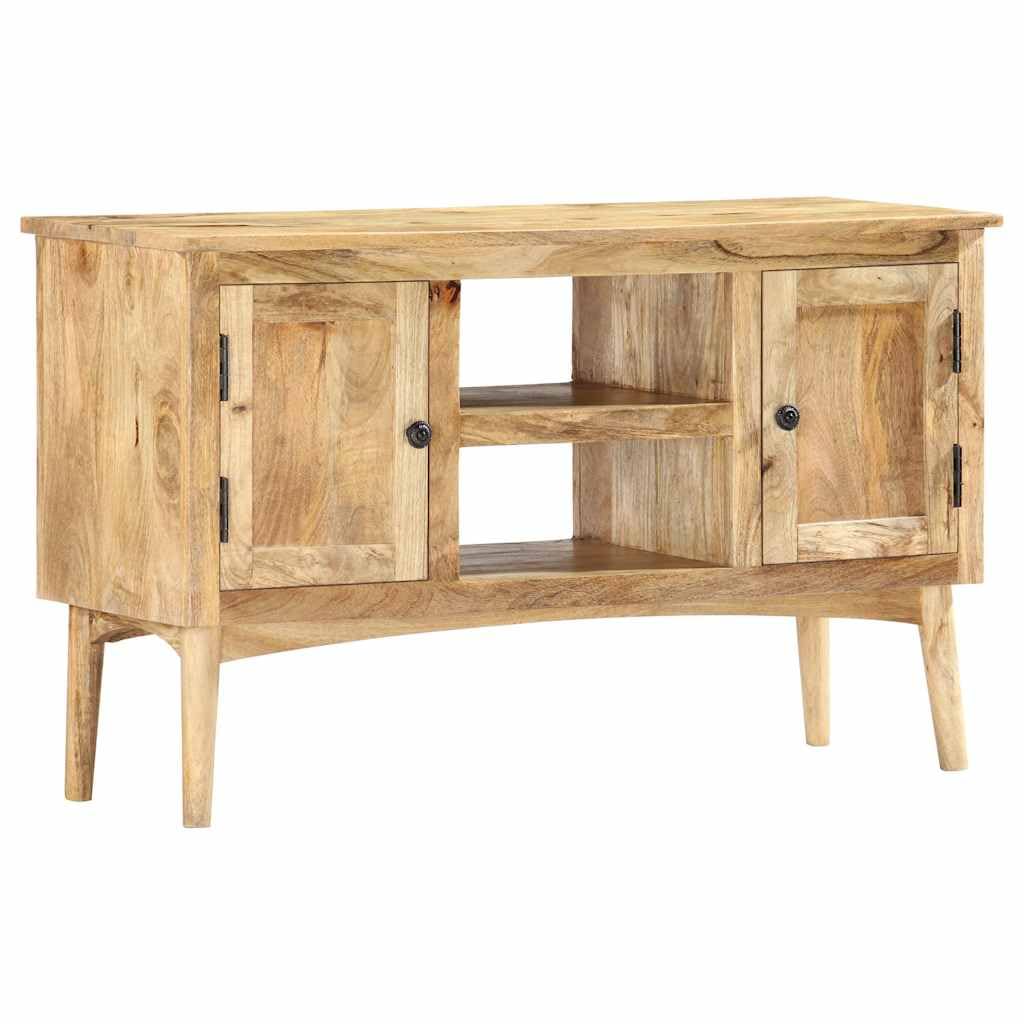 Buffet 100 x 35 x 60 cm en bois de manguier massif avec 2 portes et compartiments ouverts, meuble vintage robuste pour salle à manger, couloir ou cuisine, support mural inclus