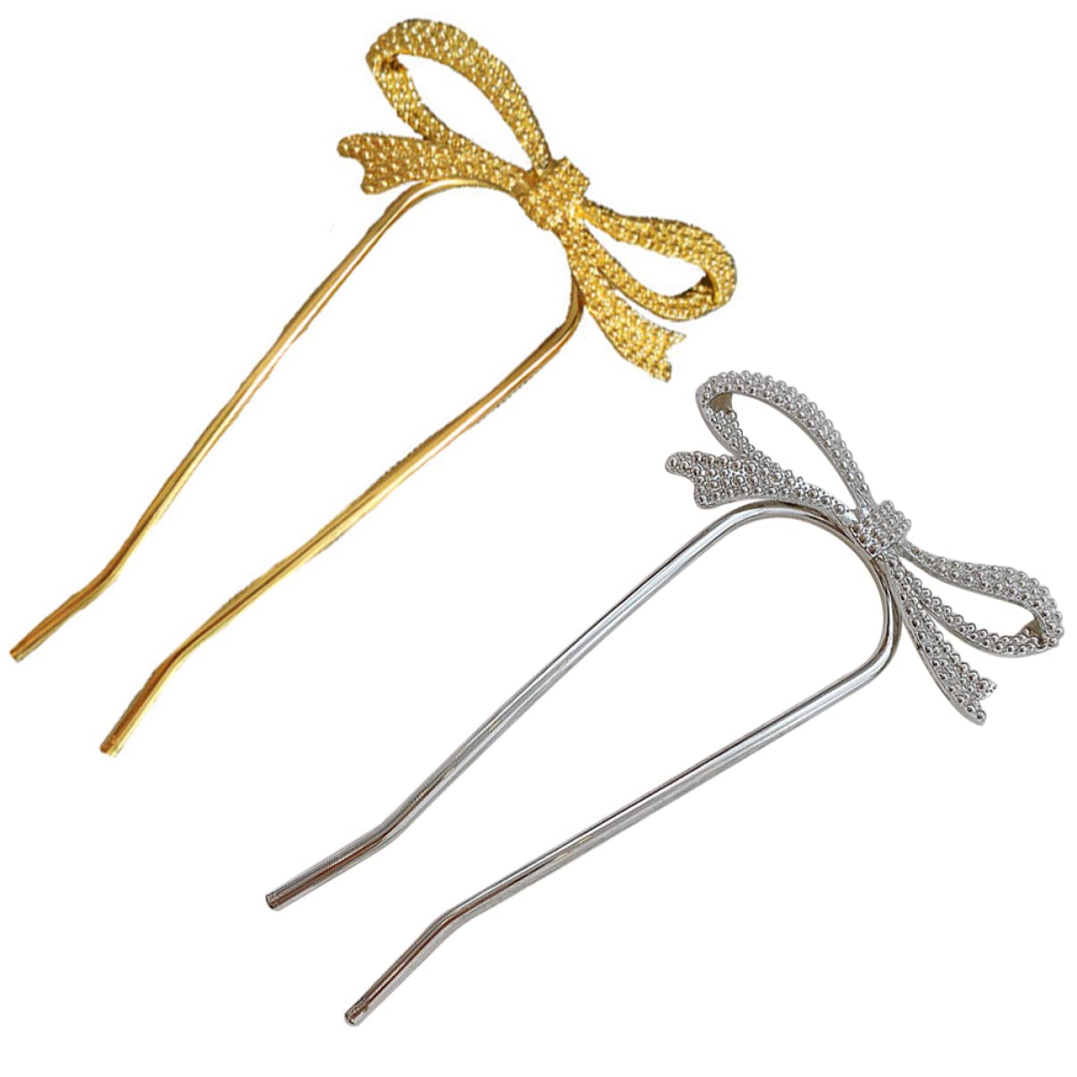 LALAFINA 6pcs Updo Ornaments Pin Chignon Woman Elegant Sticks, Style Prong Girls Hairpins Hairstyle Golden, Stick for Clips Buns Bridal Bow U- shape Decoration Hair Women Bowkot Alloy Metal