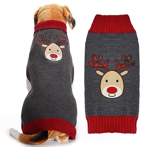 ABRRLO Dog Christmas Jumper Outfits Grey Reindeer Ugly Xmas Pet Sweater Puppy Cat Holiday Costume New Year Clothes Gift for Small Medium Large Dogs (Grey Reindeer,XXL)
