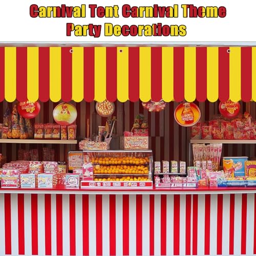 Image of Preboun 3 Pcs Carnival Awning Decorations Tent Circus Hanging Decorations Carnival Banner Concession Stand Sign Canopy Awning for Pirate Summer Party, 9.84''x78.74'' (Red and Yellow)