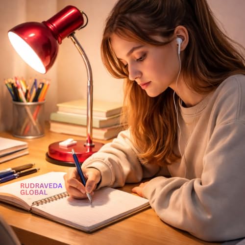 Image of Metal Desk Lamp with Bulb, Red Finish, Adjustable Gooseneck, 16 Inch Height, Strong Body Table Lamp (RED)
