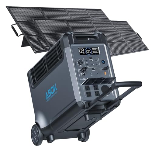 Image of 3840Wh ABOK Ark3600 Solar Generator with 2PCS 200W Solar Panel 3600W LiFePO4 Battery UPS Electric Portable Power Station for Garage, Home Backup, Off-Grid Living, Camping, RVs, Emergency, Business