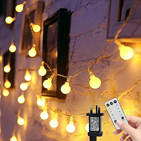 Globe String Lights 15M/49ft 100 LED Fairy Lights Plug in Main Powered, 8 Modes with Remote Control Waterproof Outdoor Indoor for Garden, Patio, Gazebo, Bedroom, Party, Living room(Warm White) Cover