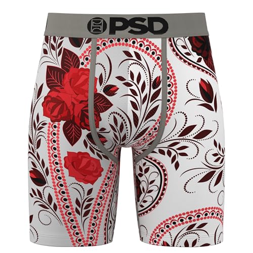PSD Men's Boxer Briefs - Paisley Blanco, 7 Inch Inseam, Moisture-Wicking, 4-Way Stretch, Boxer Briefs for Men, Medium