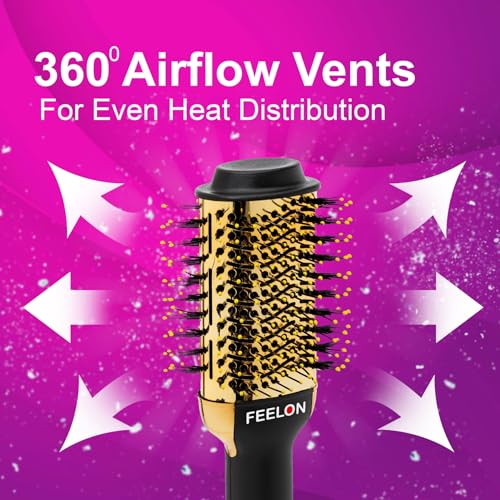 Image of Hair Dryer Brush, Detachable Hot Air Brush with Ionic Technology Volumizer, Blow Dryer Brush Oval Barrel for Quick and Salon-Quality Results and Styler for Frizz Control and Shine (Golden)