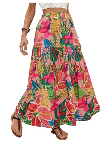 Verdusa Women's Boho Floral Print Ruffle Maxi Skirt High Waisted A Line Flowy Long Western Skirts