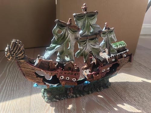 Image of Ulifery Aquarium Boat Shipwreck Sunken Pirate Ship Resin Fish Tank Decorations Aircraft Carrier for Betta