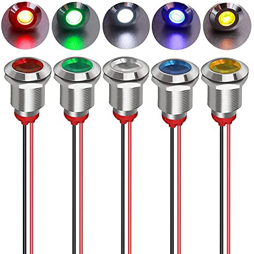 Gebildet 5Pcs 12mm AC/DC 12-24V LED Métal Indicateur Lumière éTanche Signal Lampe Pilote Tableau de Bord Directionnel Voiture Camion Bateau avec Fil