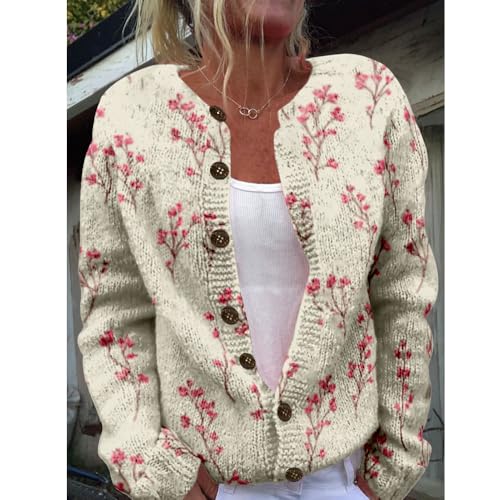 Floral Sweaters for Women Open Front Cardigan Chunky Long Sleeve Plus Size Button Up Fall Trendy Tunic Blouse2
