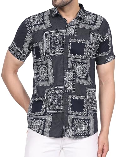 Image of CVC Fashion Men's Printed Button-Down Shirt - Aesthetic Regular Fit Half Sleeve Casual Shirt for Men, Ideal for Summer & Beach Wear