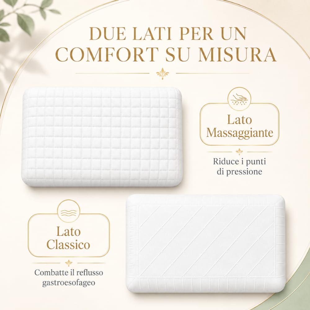 DREAM HAVEN Cuscino Alto 18 cm in Memory Foam, Antirussamento e Antireflusso, Cuscino Cervicale per Dormire con Federa Refresh Antiacaro e Anallergica, Cuscino Letto Ergonomico Made in Italy (1)