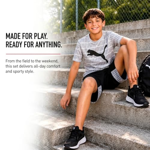 Image of PUMA Boys Active Shorts Set - 2 Piece Dry Fit T-Shirt and Performance Gym Shorts - Activewear Clothing Set for Boys (4-16)