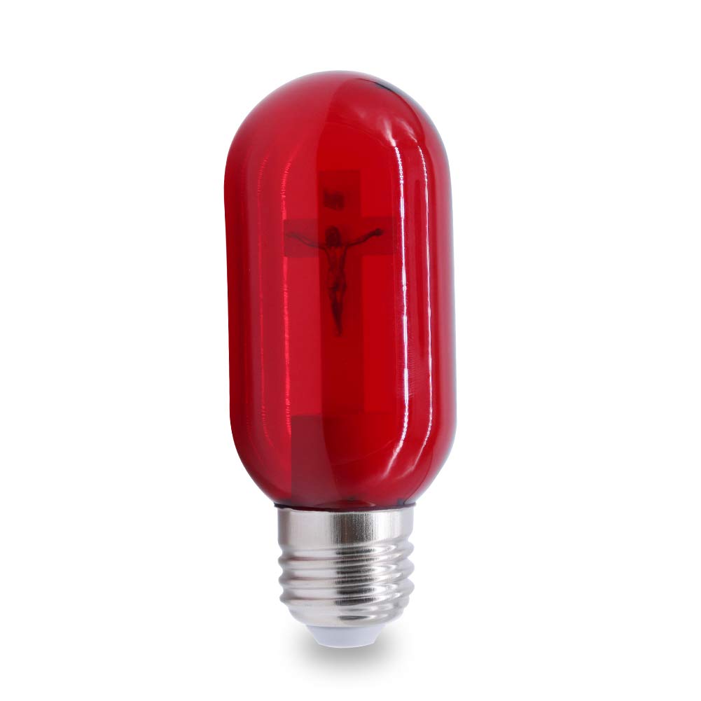 Aolyty E26 LED Bulb Cross Jesus Church Cathedral Peaceful Mind Lamp Bar Pray Hotel Square Decorative Night Light AC90-265V (Red)