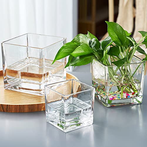 4Pcs Square Glass Vase 4"X4" Clear Cube Flower Vase For Wedding Centerpiece Candle Holder Home #TOP7