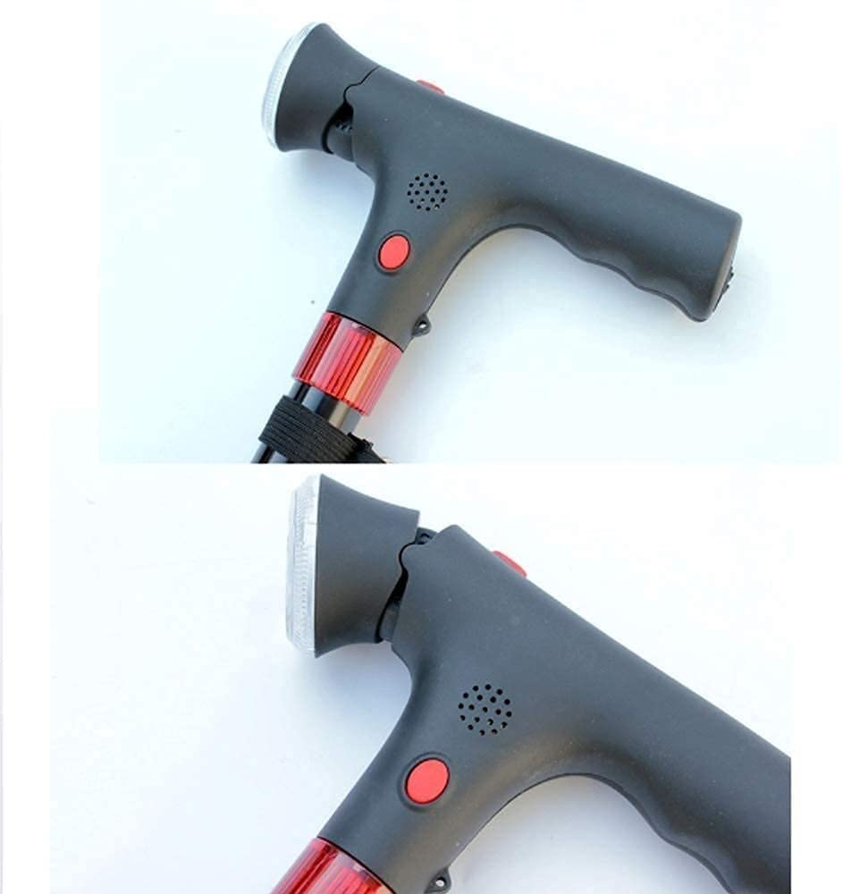 MRKU Bastón Plegable con luz LED, bastón Ajustable con Alarma de Seguridad, muleta portátil y Ligera para Hombres, Mujeres y Ancianos, aleación de Aluminio Ligera