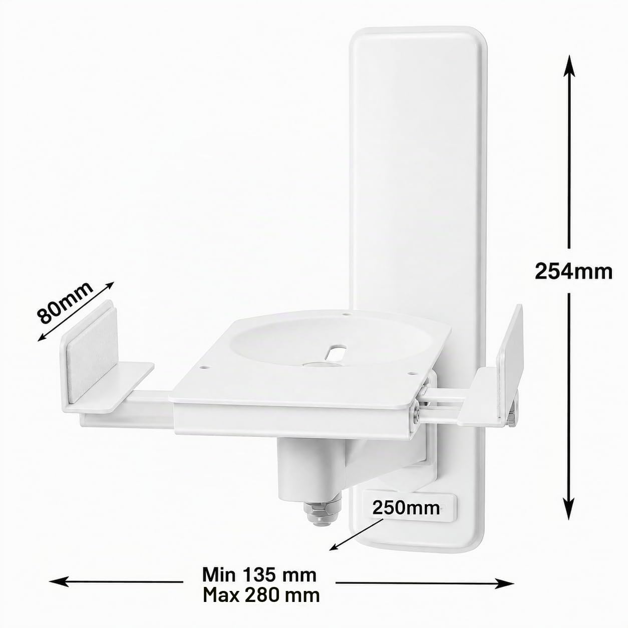 RO&CO B-Tech BT-77 White – Paire de Supports Muraux pour Enceintes Blanc • Jusqu'à 25 kg par Support • Rotation 360° • Inclinaison ±10° • Réglables de 135 à 280 mm • Acier Haute Résistance.