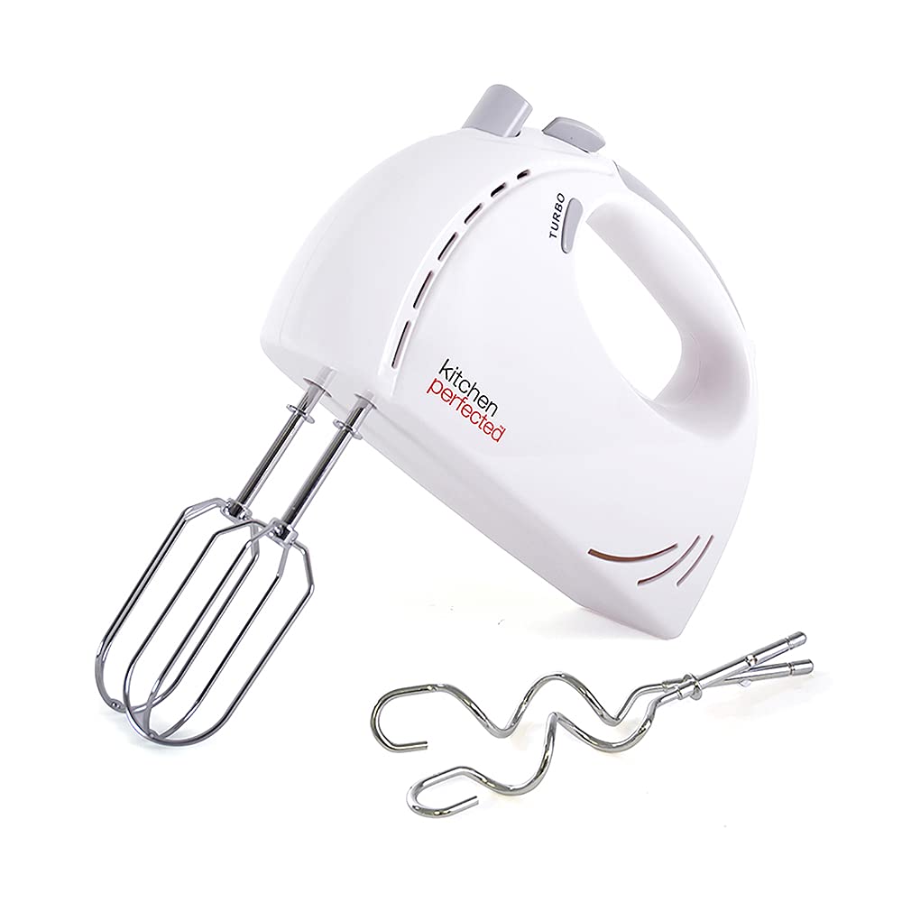 KitchenPerfected 200w Hand Whisk - 5 Speed Selection - Turbo Function - 2 Beater Attachments - 2 Hook Attachments - Eject Button -White - E5433WH