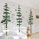 Large Pine Tree Wall Decal Forest Animal Wall Stickers Woodland Animals Bird Decor Waterproof Peel and Stick Wall Murals Decals for Nursery Boys Bedroom Classroom (Pine Trees)