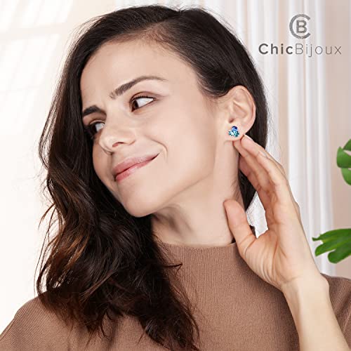 Chic-Bijoux-Birthstone-Stud-Earrings-for-Women--With-4-Austrian-Crystals-and-925-Sterling-Silver--Gift-for-Mom-PinkBluePurpleGreenClear