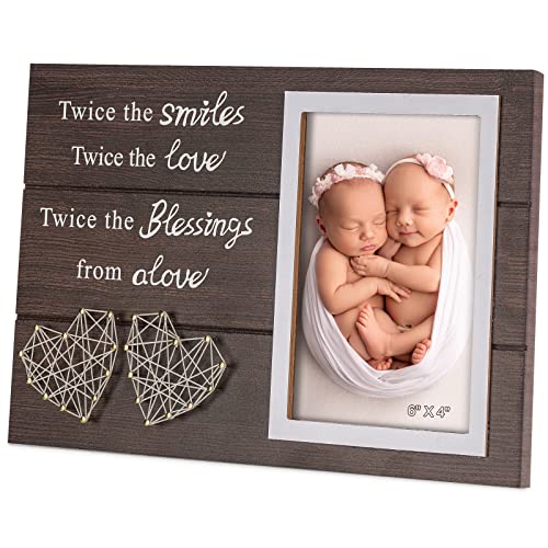 Image of Yakucho Twins Baby Picture Frame Gift for Baby Shower Parents New Mom Dad, Photo Frame Gifts for Friend Daughter