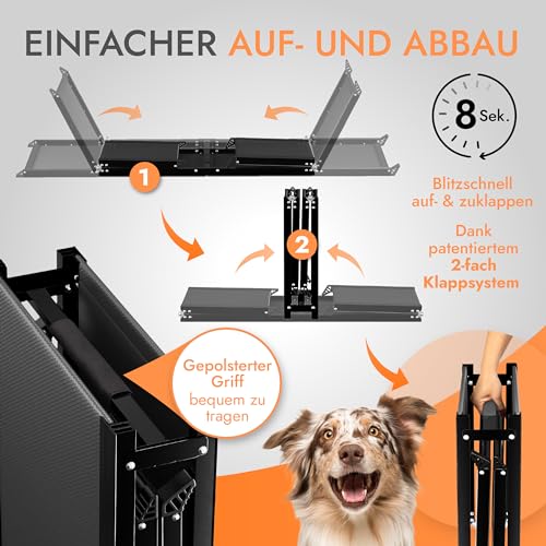 PFOTENKÖNIG Hunderampe - bis 90kg - [PLATZWUNDER] - stabile Premium Hunderampe Auto klappbar - Anti-Rutsch Hunderampe Auto aus Leicht-Alu - passt für alle Fahrzeuge