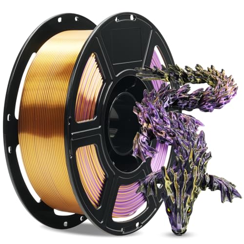 Image of FLASHFORGE Silk Tri-Color PLA Filament 1.75mm, Coextrusion Black Gold Purple Triple Color Rainbow 3D Printer Filament, Enchanting Silk Finish with 360 Multicolor Shifting Color Effect