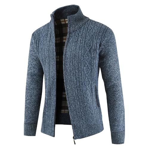 Men's Zip Up Closure Long Sleeve Sweater Warm Knitted Cardigan Solid Sweater Thick Stand Collar Casual Sweaters