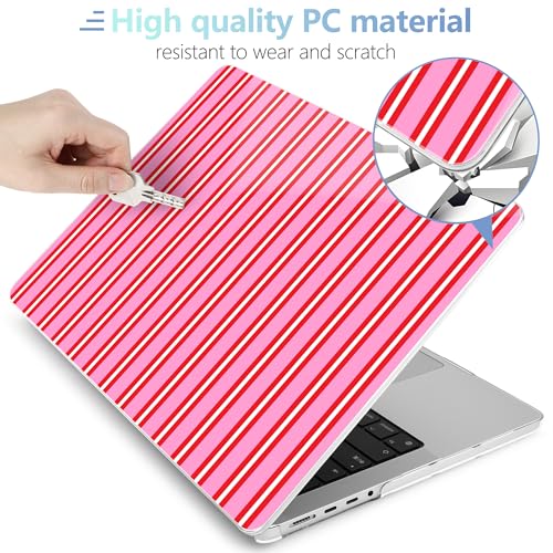 Image of MEEgoodo Case for MacBook Pro 16 inch 2026 2024 2023 2021,Laptop Shell Compatible with M5 M4 M3 M2 M1 Pro /Max Chip,Fit Model A3429 /A3428 /A3403 /A3186 /A2991 /A2780 /A2485,Pink and Red Stripes