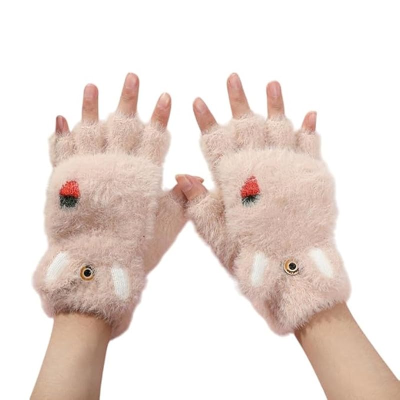 kolva Half Finger Winter Gloves for Women and Men Soft Plush Angora Wool Knitted Mitten Short Glove Girls Boys Woolen Fingerless Warm Winter Hand Gloves (Beige1)-picture-51