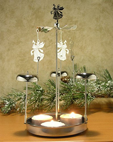 Spinning Angels Tealight Candle Spinner with Bell Chimes - Swedish Scandinavian Style Design - Measures 8" H