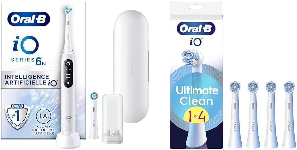Brosse à dents électrique Oral-B iO6 blanche avec 4 brossettes Ultimate Clean et 5 modes
