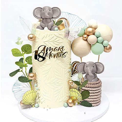 26 Pcs Elephant Cake Decoration Cute Baby Elephant Cake Decorations Pearl Balls Cake Picks Eucalyptus Leaves Decoration Elephant Baby Shower Cake Decoration #TOP2