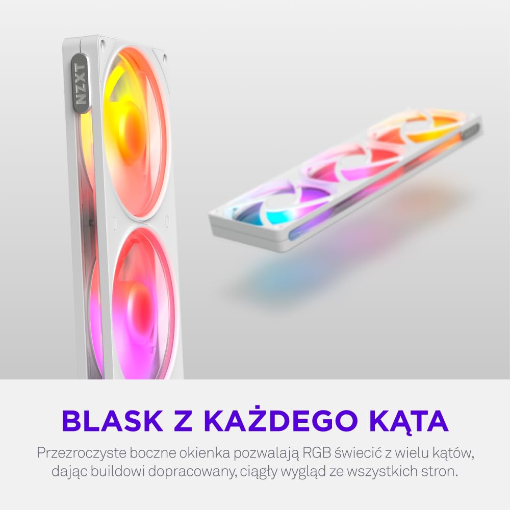 NZXT F360 RGB Reverse - Wentylator Odwrócony single-frame 360mm - Biały | Zestaw single-frame 360mm z trzema wentylatorami PWM RGB 120mm z odwróconymi łopatkami. Czysty airflow do zestawów na pokaz.