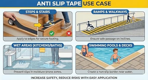 Image of Mario Anti-Skid Anti-Slip Tape Black & Yellow Zebra 50mm (2 Inch) x 15M | Extra Long High-Traction Safety Grip Tape | Waterproof Heavy-Duty Non-Slip Adhesive Tape for Stairs, Ramps & Flooring