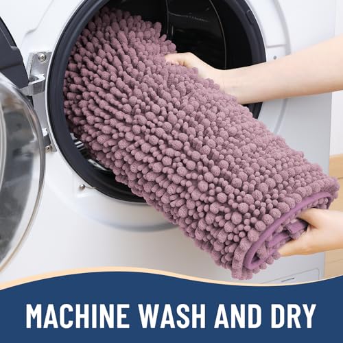 Image of Arotive Luxury Bathroom Ruuner Rugs 47x24, Extra Soft Thick Absorbent Shaggy Chenille Bath Rugs, Machine Wash Dry, Bath Mats for Bathroom Floor, Tub and Shower, Home Decor Accessories, Deep Plum