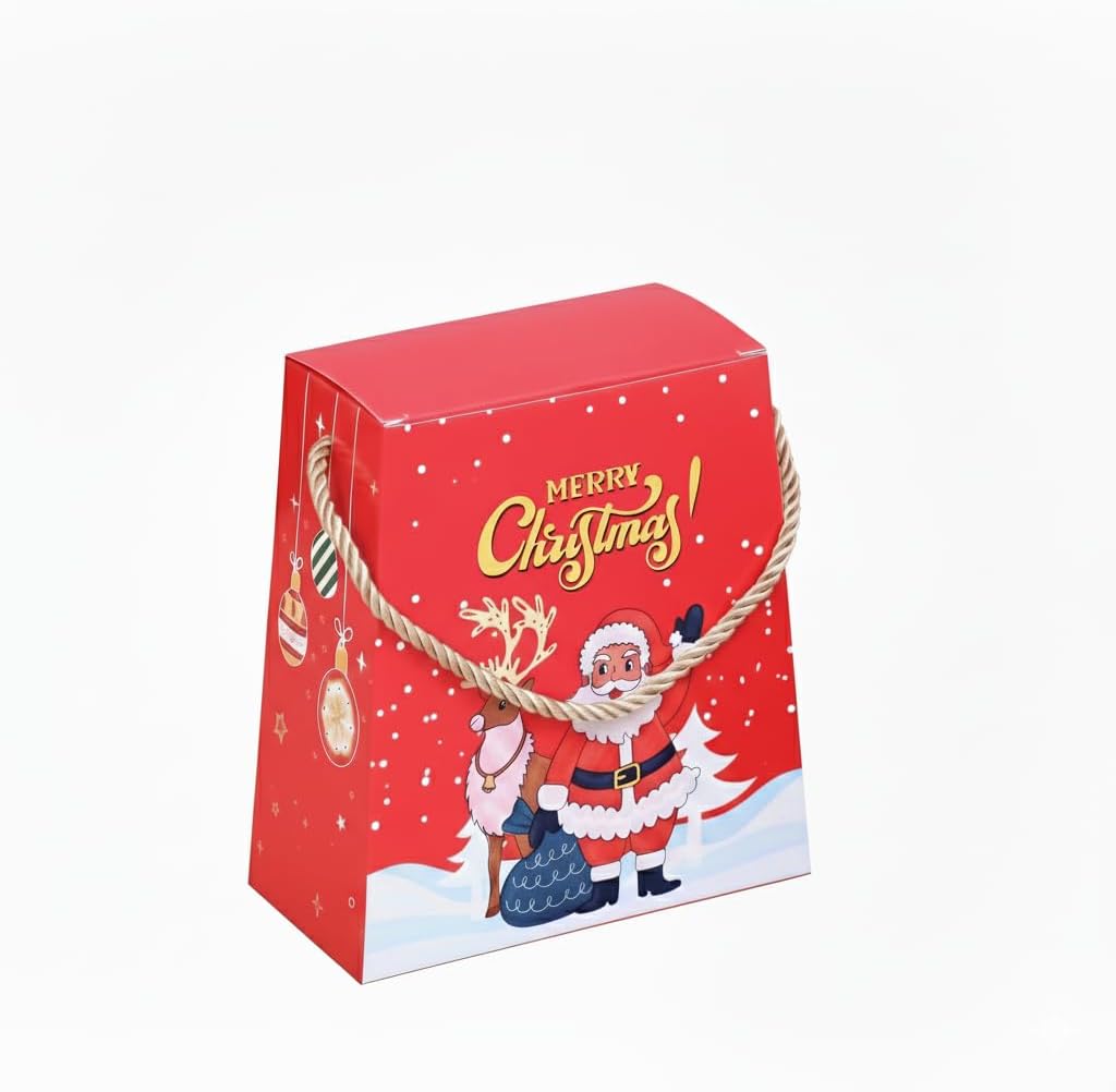 zig zag Christmas Gift Hamper Boxes (12pcs Pack) – Ideal for Children Gifts, Party Favors,Celebration,Return Gifts & Festive Gifting Xmas Printed Paper Boxes with Thread 6 x 3 x 6 Inch, Red