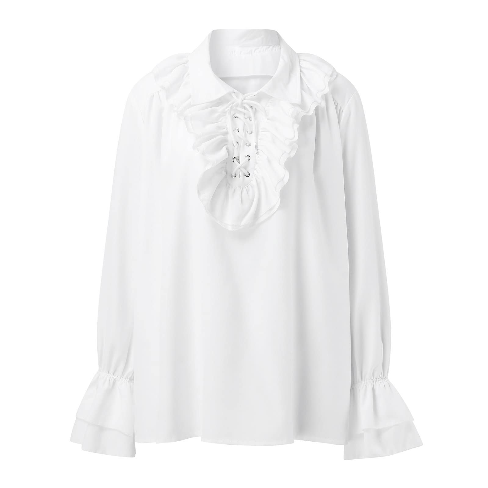 Generisch Camicetta da donna con maniche ad aletta, in pizzo, tinta unita, casual, elegante, a maniche lunghe, stile gotico, con volant