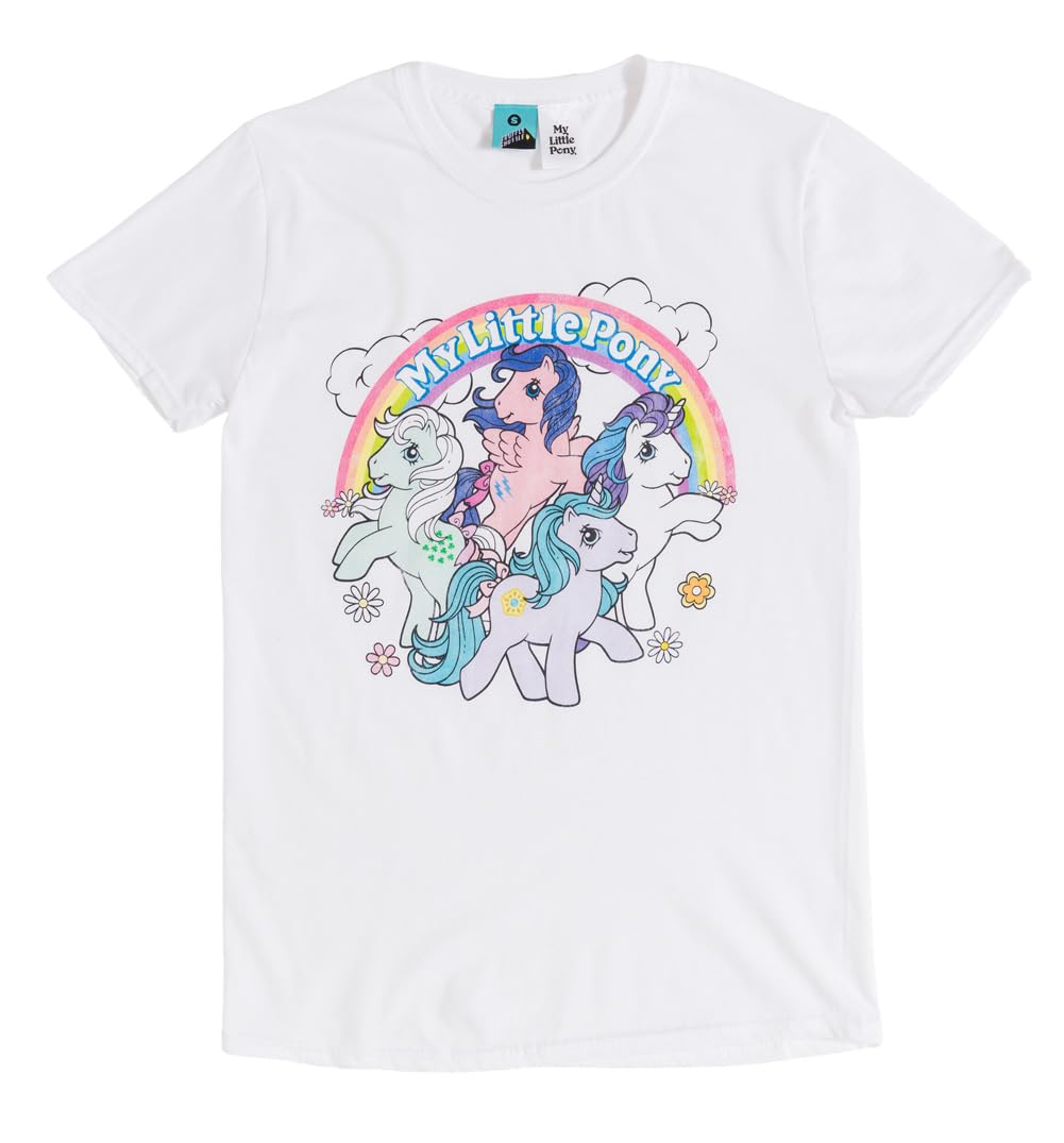 TruffleShuffle Unisex My Little Pony Meadows T-Shirt White | 100% Cotton | Non-Fading | Perfect for 80s Cartoon Fans