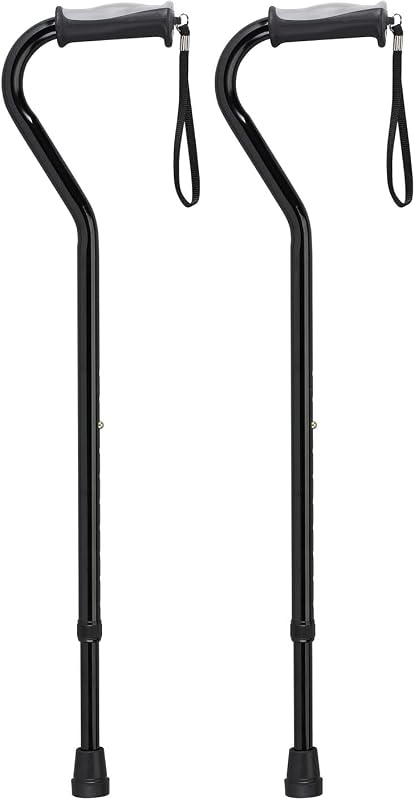 Drive Medical Adjustable Height Offset Handle Cane with Gel Hand Grip, Black (Pack of 2)
