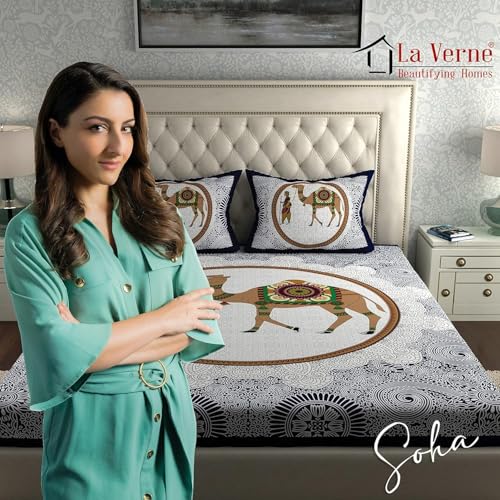 Image of LA VERNE 104 TC Cotton Double Bed Bedsheet Jaipuri Rajasthani Print Bedsheet with 2 Pillow Covers