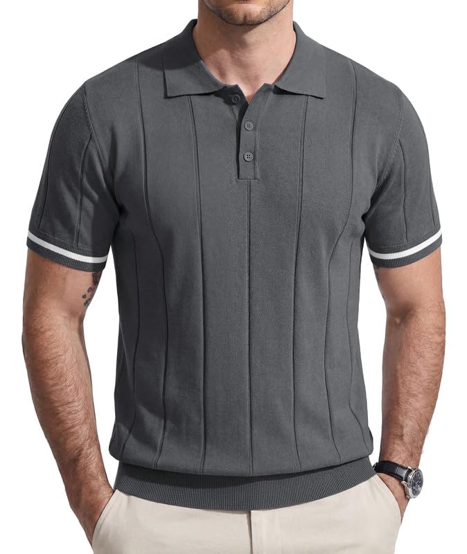 Elainone Poloshirt Herren Kurzarm Strick Polo Shirts Männer Polohemd Golf Shirt mit Knopf