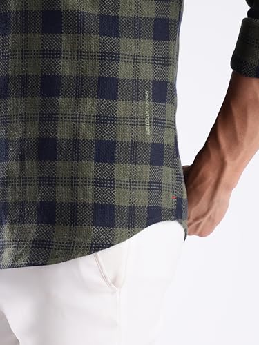 Image of TURMS Men's Casual Checks Shirts, Odor Control, Moisture Wicking, Button Down Collar, Cool Tech Cotton Fabric, Tailored Fit, Full Sleeve