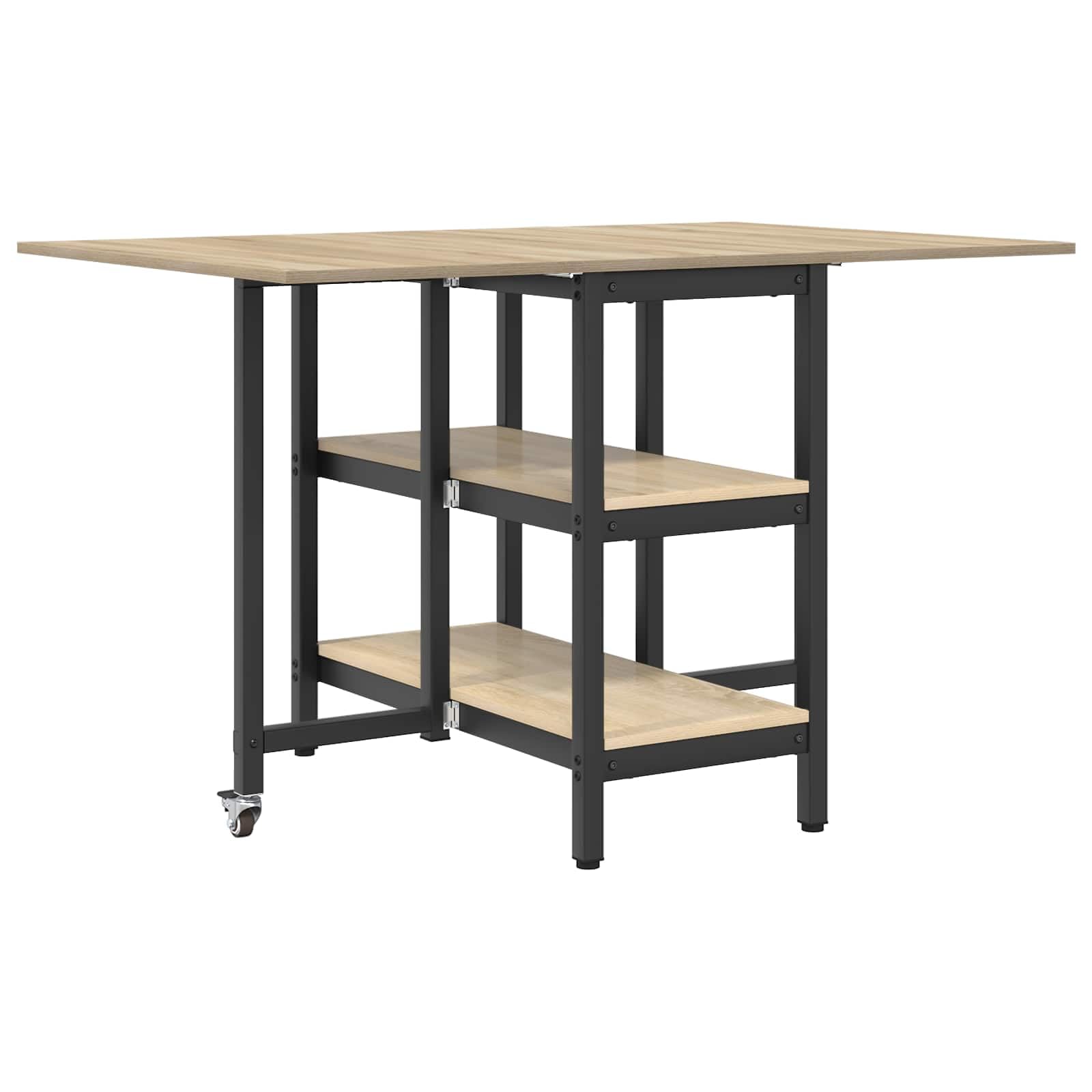 Tavolo da Pranzo Allungabile Pieghevole 122x80x76,5 cm | Mobile salvaspazio per cucina e soggiorno con due ripiani inferiori per riporre stoviglie e accessori.