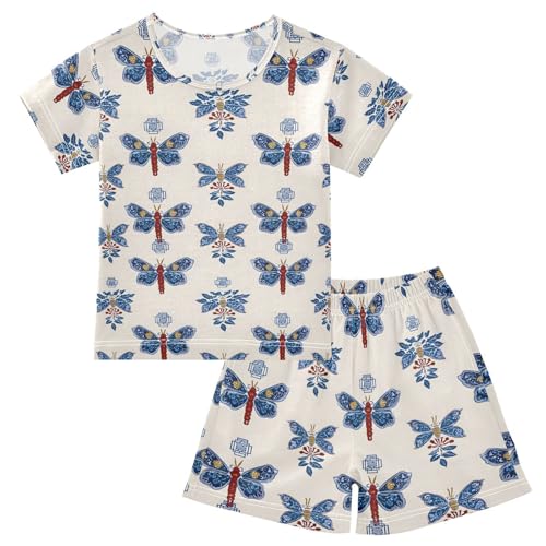 Pajama Sets Blue Butterfly Pattern Short Sleeve Summer Sleepwear 2 Piece Pjs