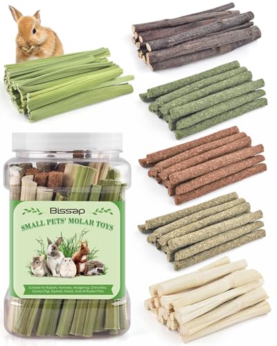 Bissap 54 PCS Rabbit Chew Sticks Mix Natural Sweet Bamboo Timothy Hay Oat Carrot Chew Stick Apple Branch Bunny Chews for Rabbit Hamster Chinchilla Guinea Pig Small Pet Molar Treats
