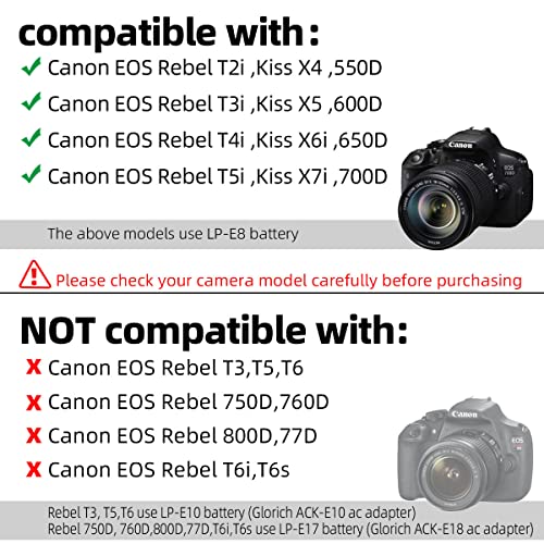 Glorich-ACK-E8-replacement-AC-Power-AdapterCharger-kit-for-Canon-EOS-Rebel-T5iT4iT3iT2i700D650D600D550DKiss-X6Kiss-X5Kiss-X4-DSLR-CamerasBlackPack-of-1