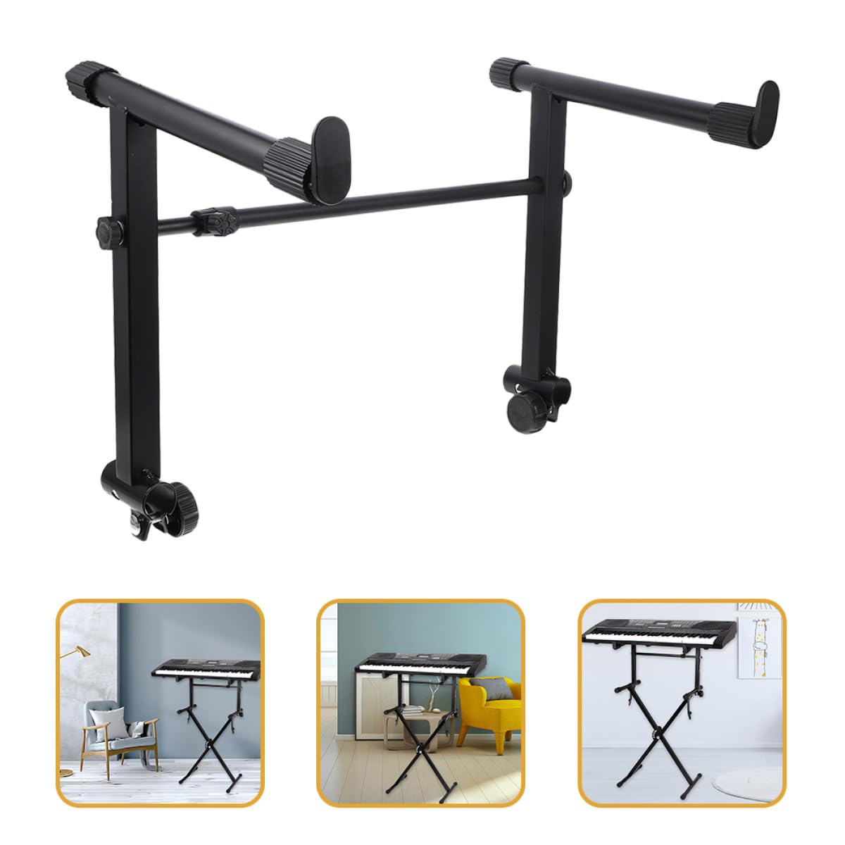BETOOKY Supporto Tastiera Musicale in Ferro Nero, 2 Set Pieghevole | Pianoforte Elettronico e Keyboard, Uso Domestico, Alta Capacità di Carico, Doppio Supporto Non Incluso