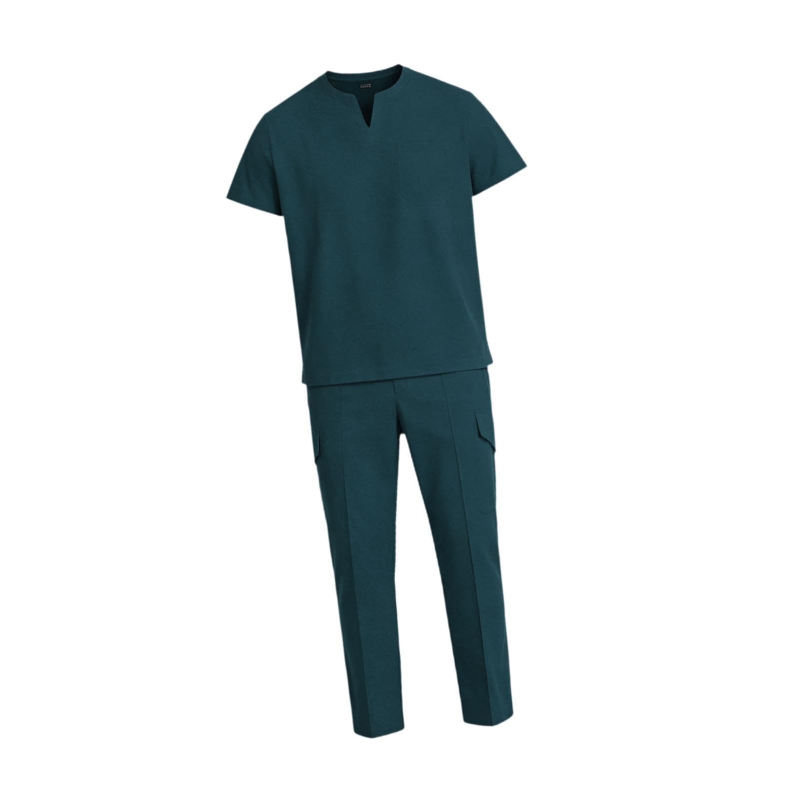 Uniforme Médico Hombre Conjunto Camisa Pantalón con Bolsillos Diseño Transpirable Cómodo en Poliéster para Trabajar en Hospital Clínica Estética