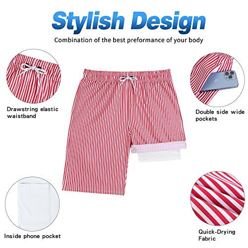 Mens Swim Trunks with Compression Liner 9" Swim Trunks Summer Beach Shorts Swimsuit4