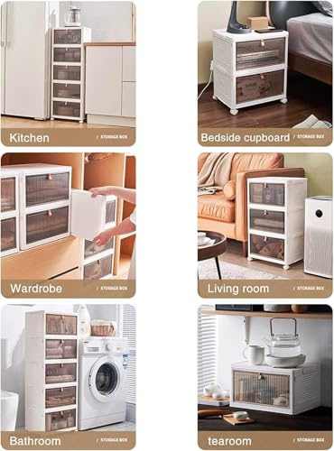 Cozyswan Caja de Almacenamiento a Prueba de Polvo, Mesa de Noche de plástico con Ruedas, Armario Blanco, Ropa, Zapatos, Libros, Juguetes, Aperitivos, Carrito Organizador para Sala de - imagen 6